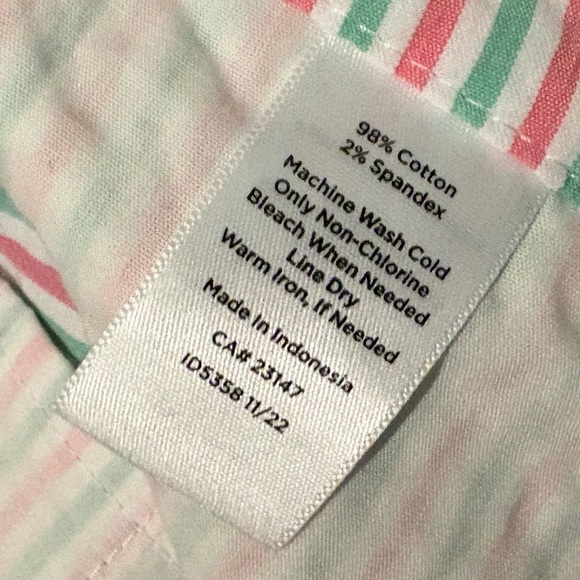 Talbots Pink Green and White Striped Seersucker Capri Pants Size 4 - Picture 4 of 4